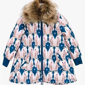 Mim Pi Lucky Unicorn Winter Coat with Faux Fur Collar